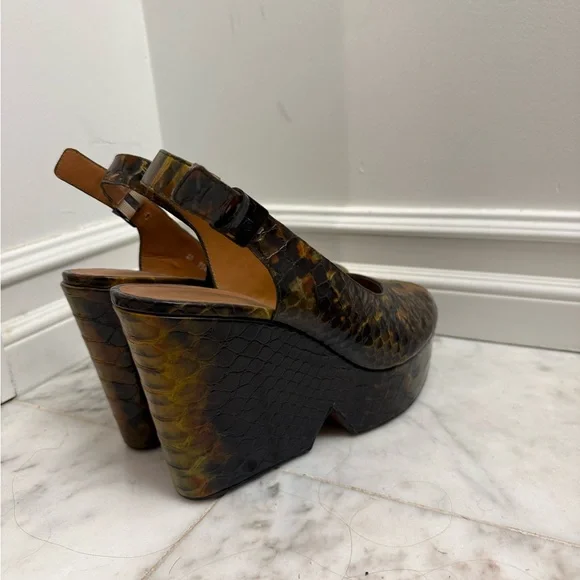 Robert Clergerie Snake Skin Platform Slingbacks - Picture 2 of 4